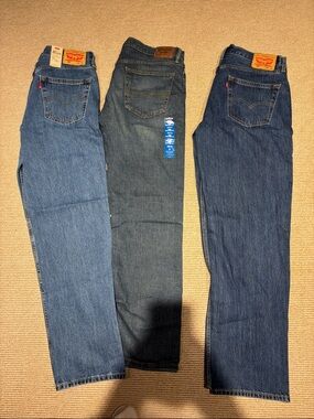 Levi's Men's Straight Jeans Trio — Light, Medium, and Dark Blue